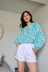 IDYLLE BLOUSE Turquoise and White - CREATION